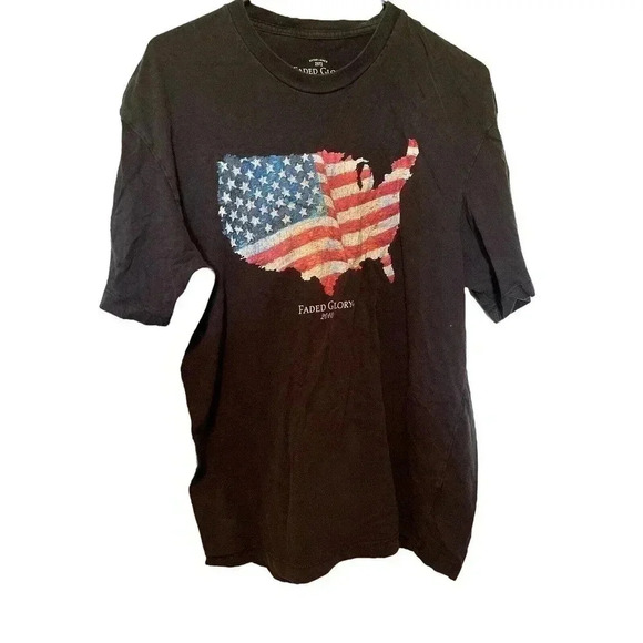 FADED GLORY SIZE XL (46-48) BLACK TEE WITH AMERICAN FLAG 2010 - Picture 1 of 2